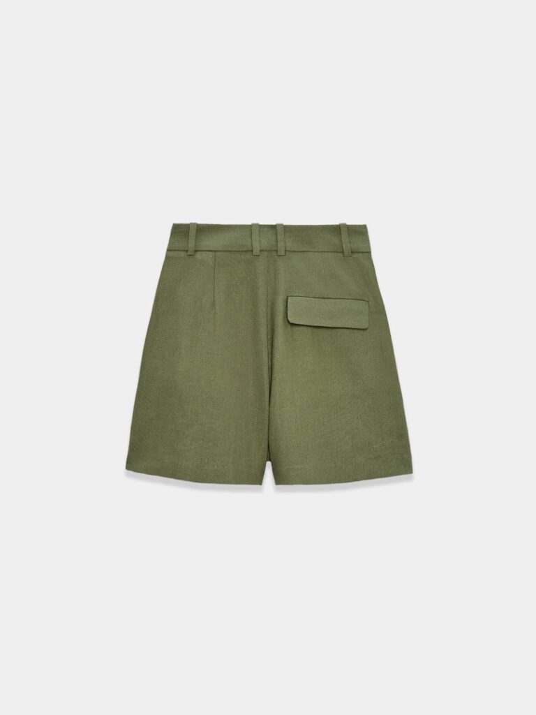 Green high waist linen short