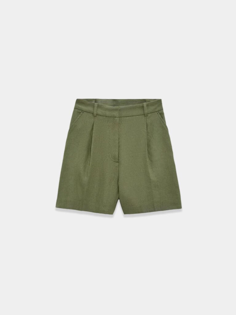 Green high waist linen short